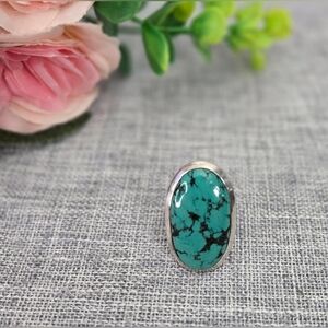 Vintage Large 925‎ Silver Turquoise Ring Size 8.25